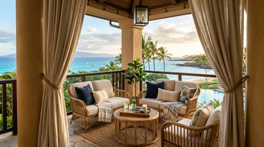 Outdoor Balcony Oasis Ideas For Cozy Urban Living resort balcony with seating arra… 202606061622