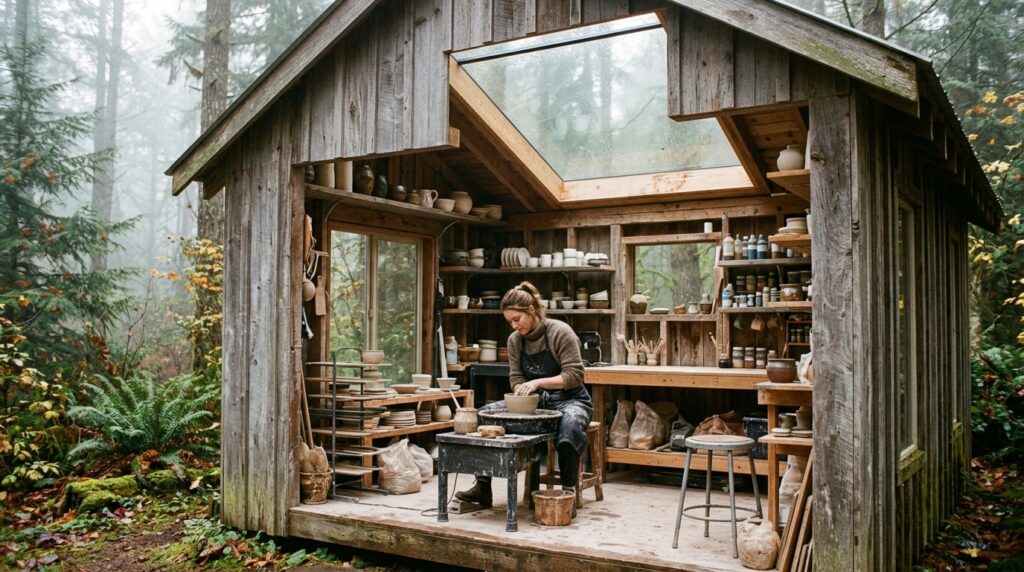 rustic pottery studio misty forest 202606131011