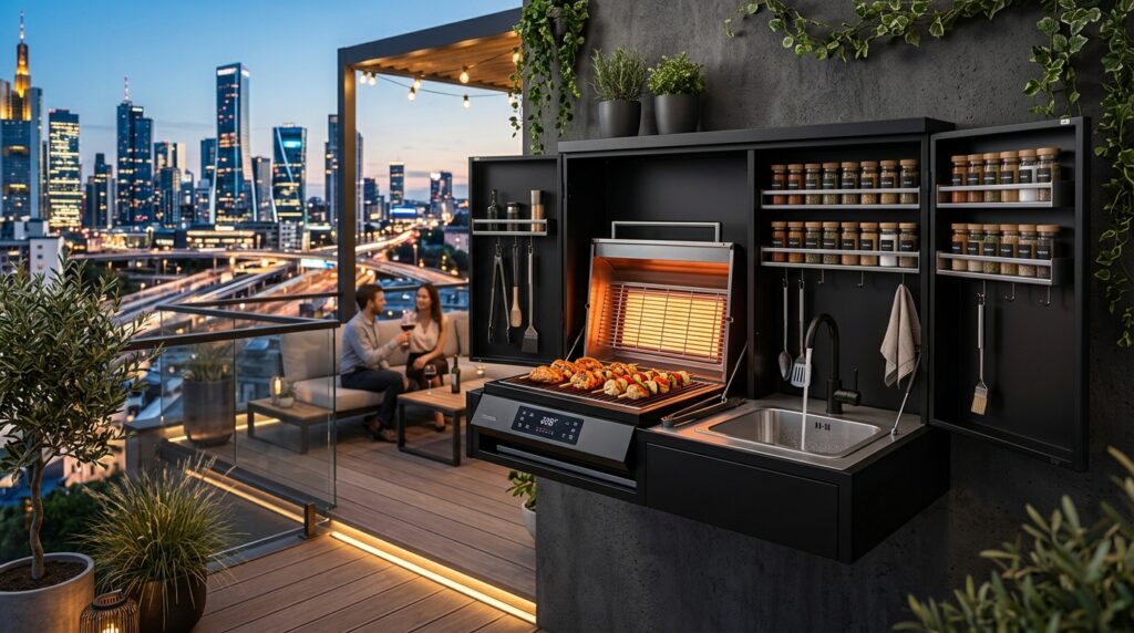 Modern Rooftop Terrazzo and Balcony Ideas for Elite Urban Luxury smart city terrace electric grill 202606071537