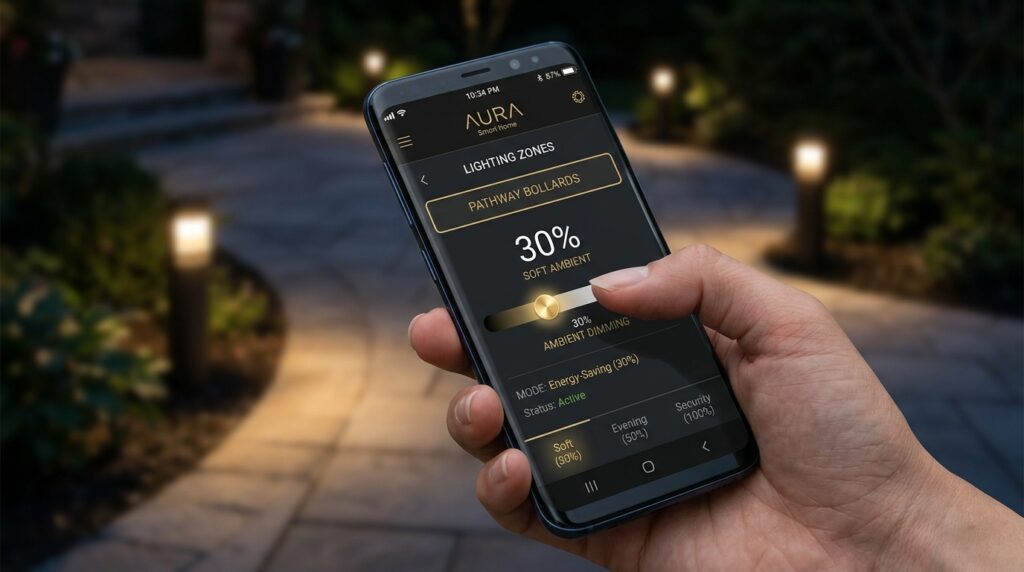 Minimalist Square Bollard Lights for Clean, Straight Garden Paths smartphone screen luxury home app 202606101512