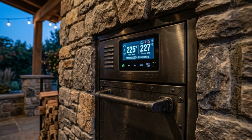 Modern Outdoor Kitchen And Bar Ideas For Premium Backyard Hosting smoker integrated into stone wall 202606071606