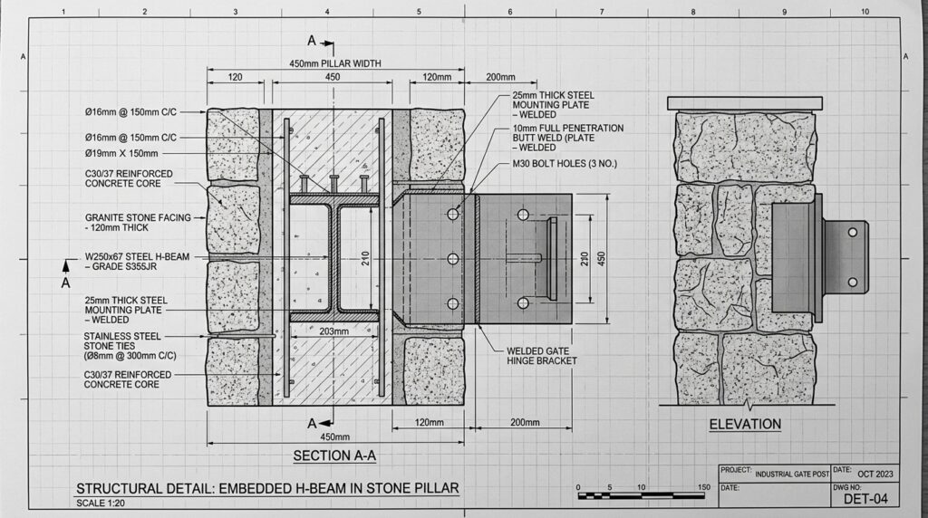Stacked Flagstone Entry Pillars to Anchor Your Front Driveway Gate steel beam in concrete pillar 202606111310