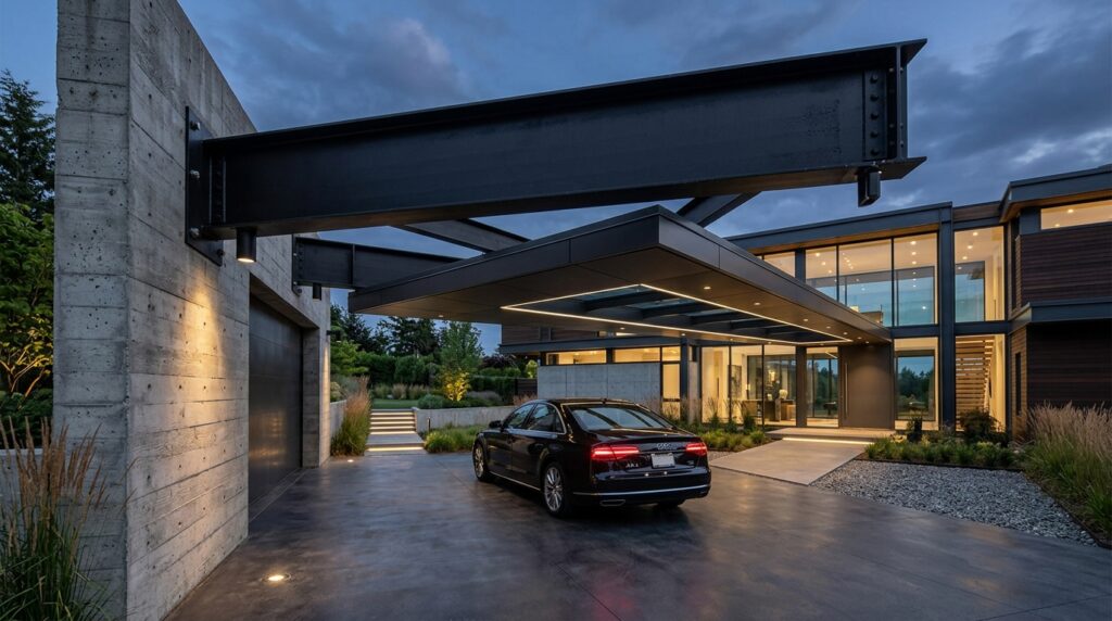 17 Cantilevered Carport Concepts for a Post-Free Entryway steel beam suspends canopy over 202606151954