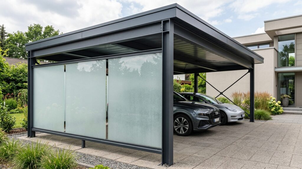Smart Carport Outdoor Ideas That Will Instantly Upgrade Your Home steel carport with glass partitions 202606061803