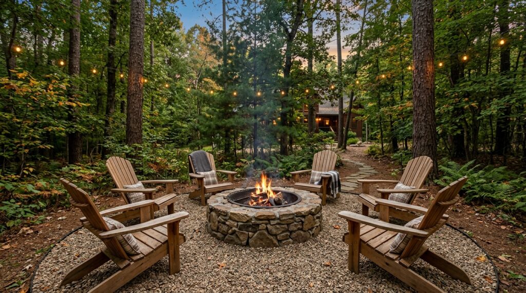 Fire Pit Lounge Ideas For Cozy Backyard Evenings stone fire pit surrounded chairs 202606041957