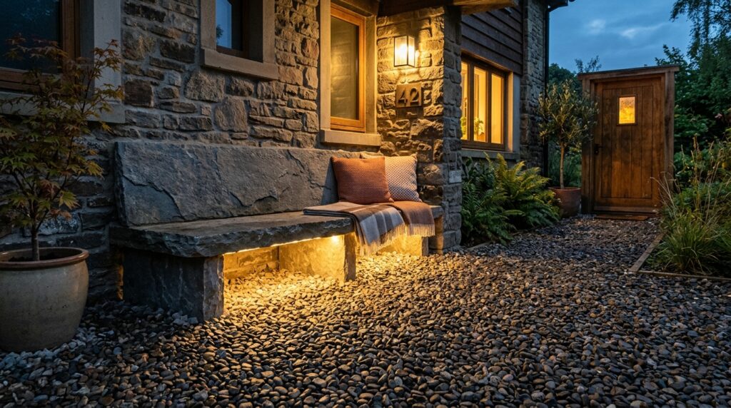 stone porch bench casting light 202606042243