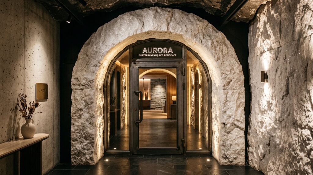 Luxury Subterranean Wine Caves and Private Tasting Vaults subterranean entry corridor stee… 202606072224