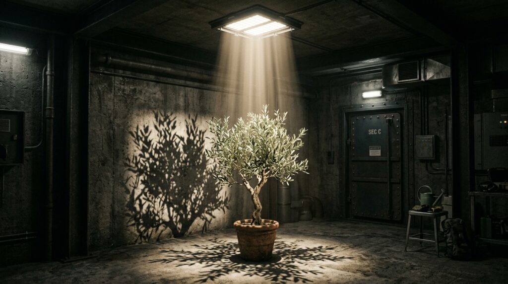 Architectural Sunken Bunker Lounges for High-End Privacy sunbeam on indoor olive tree 202606081026