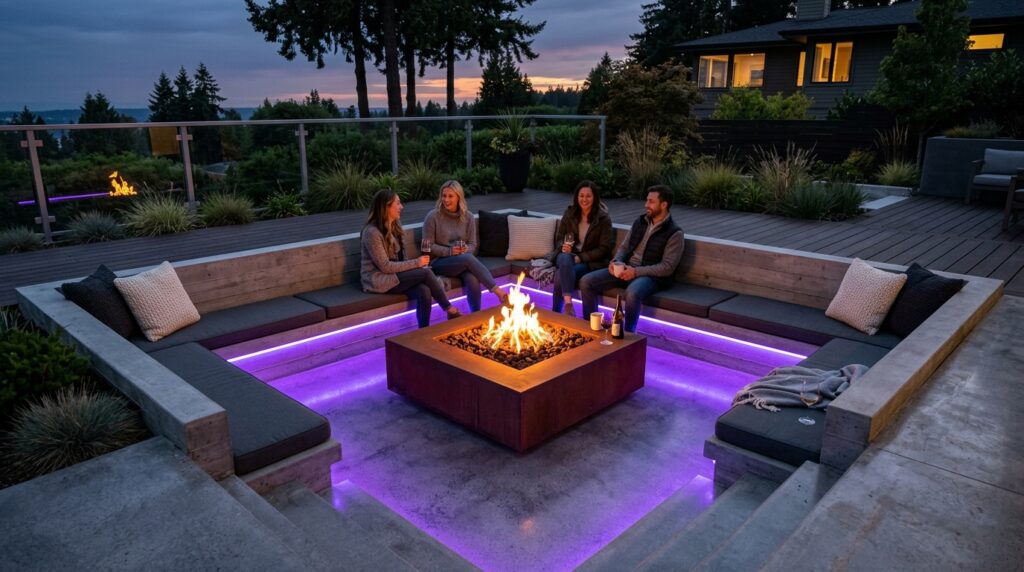 sunken fire pit terrace neon 202606101321