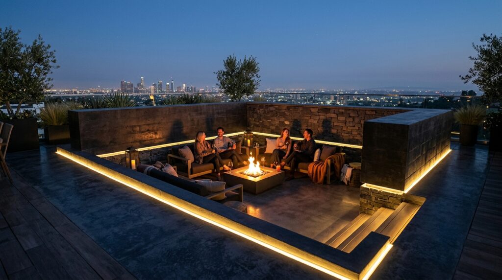 Architectural Sunken Bunker Lounges for High-End Privacy sunken lounge with glowing floor 202606081036