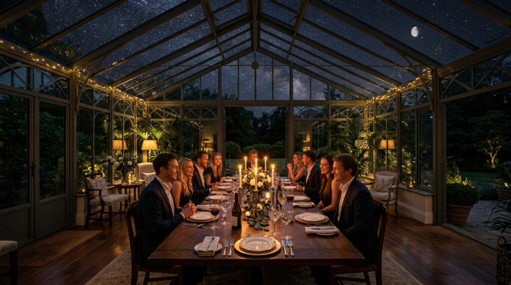Sunroom and Solarium Ideas For Year-Round Luxury Living sunroom luxury dining starry night 202606052121