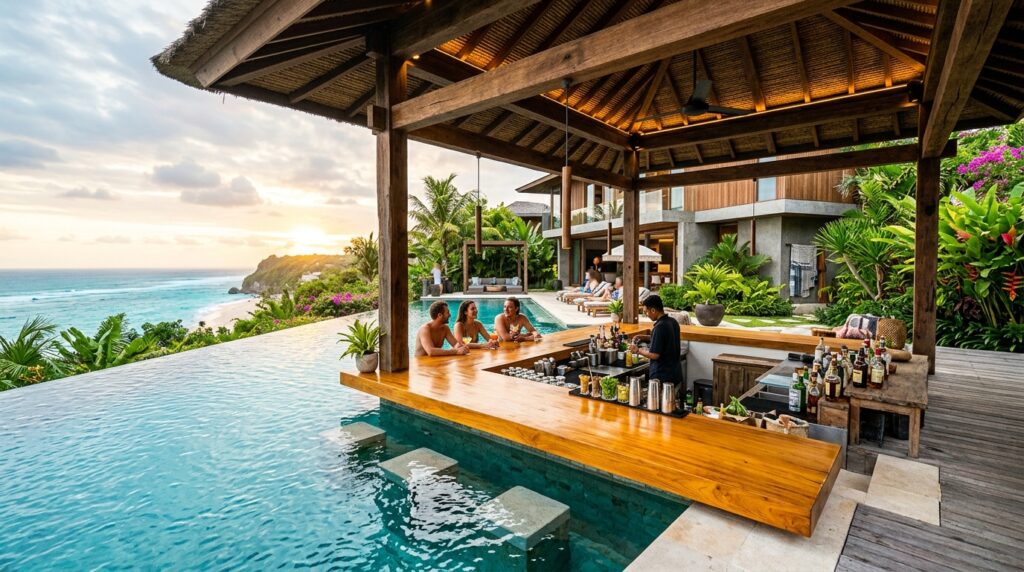 swim up bar with teak counter 202606161900