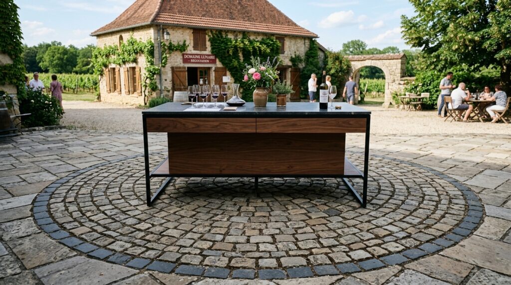 Luxury Subterranean Wine Caves and Private Tasting Vaults tasting island over cobblestone … 202606072241