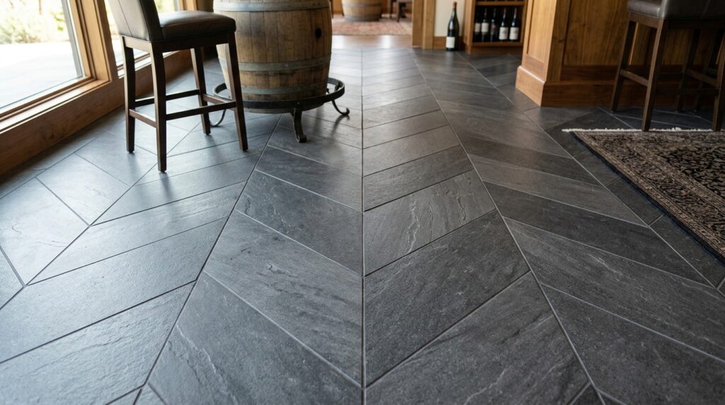 Luxury Subterranean Wine Caves and Private Tasting Vaults tasting room floor chevron pattern 202606072240