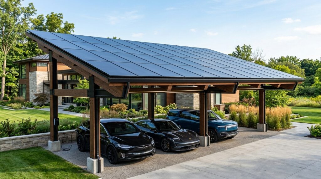 Smart Multi-Car Carport Layouts for Busy Suburban Homes triple car carport solar panels 202606152044