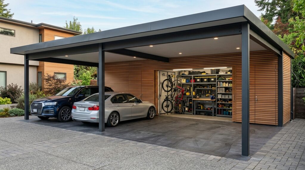 Smart Multi-Car Carport Layouts for Busy Suburban Homes triple carport with storage 202606152049