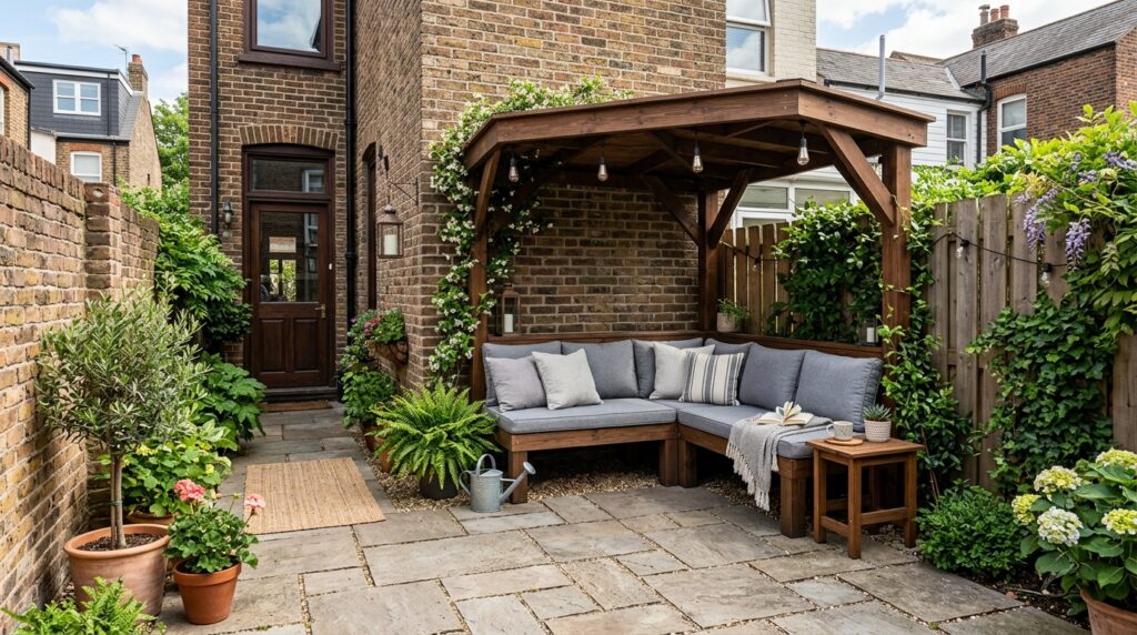 Modern Patio Gazebo Ideas For Luxury Outdoor Lounging urban backyard with corner gazebo 202606062108
