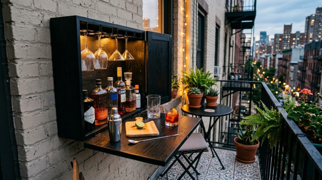 Modern Outdoor Kitchen And Bar Ideas For Premium Backyard Hosting urban balcony mini bar stocked 202606071606