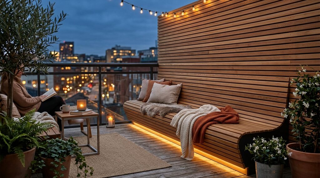 urban balcony terrace with bench 202606101320