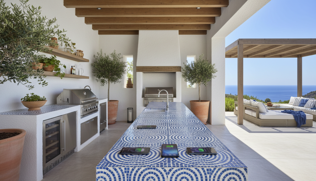 Whitewashed Stucco Mediterranean Kitchens with Mosaic Tile Tops use ai image jun 18, 2026, 13 14 01