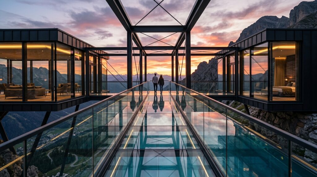 Modern Elevated Skywalks Connecting Luxury Estate Wings villa glass bridge infinity pool 202606072111