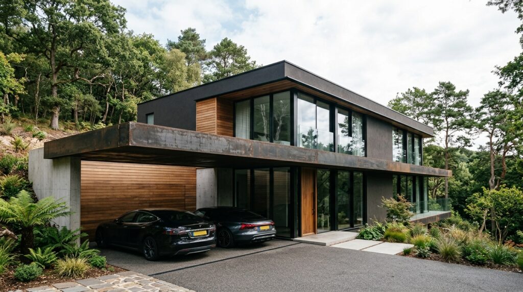 Low-Profile Flat Roof Carports That Won’t Block Your Window Views villa with cantilevered carport … 202606161340