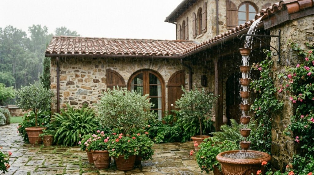 Copper Rain Chains That Turn Runoff Water into Beautiful Art Features villa with copper rain chain 202606101203