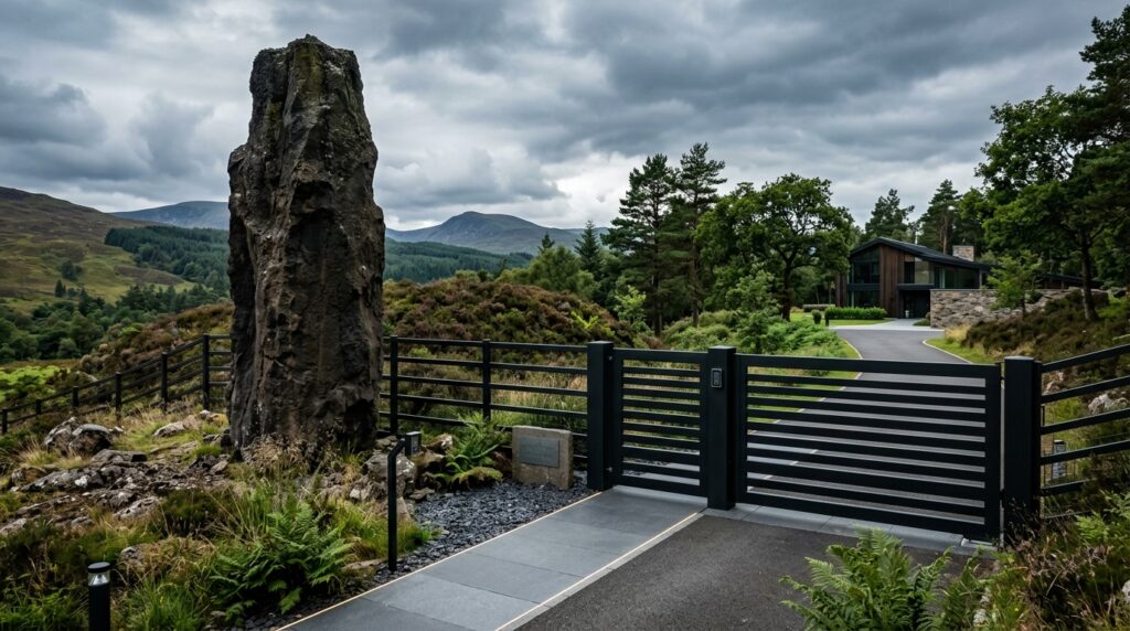 Frontyard Manifestos Built on Basalt Foundations and Quartzite Paths volcanic monument next to gate 202606100843