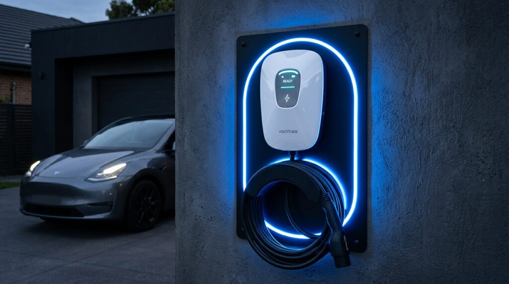 white ev charger black backplate 202606042153
