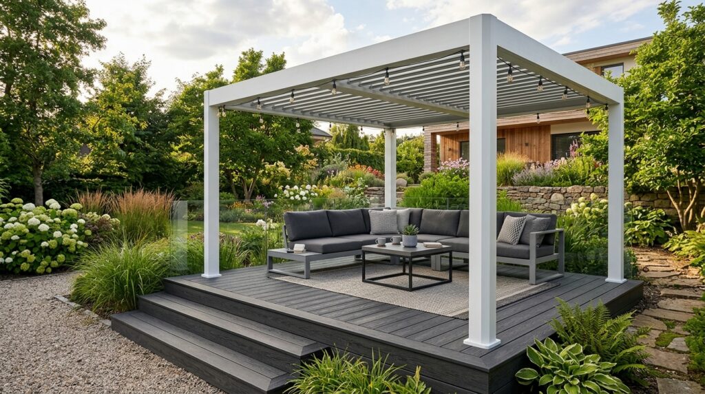 Modern Patio Gazebo Ideas For Luxury Outdoor Lounging white gazebo over composite deck 202606062109