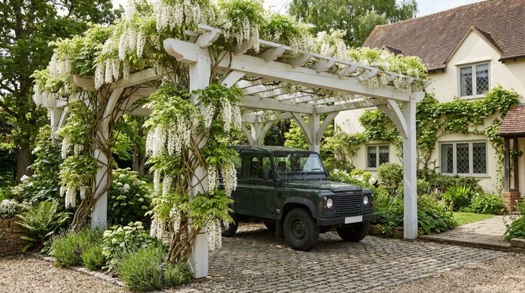 Smart Carport Outdoor Ideas That Will Instantly Upgrade Your Home white pergola with climbing plants 202606061802