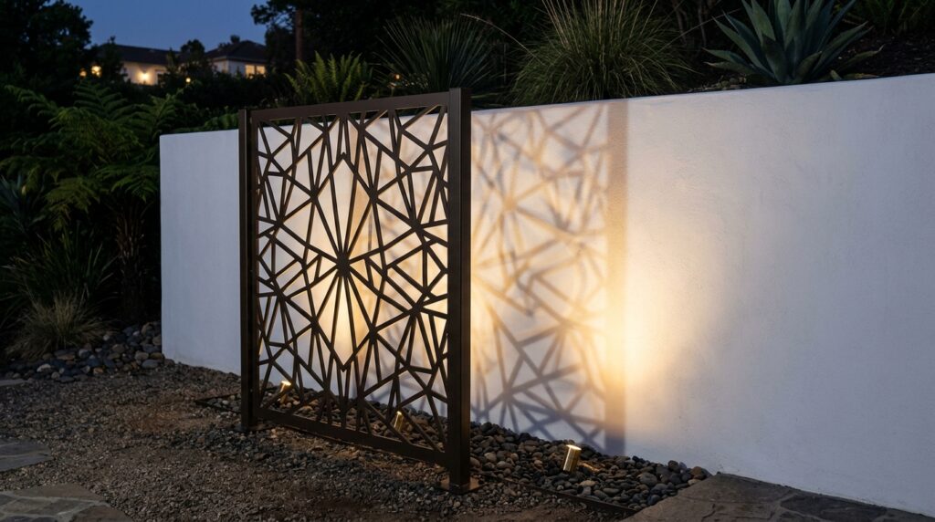 white wall behind bronze panel 202606121153