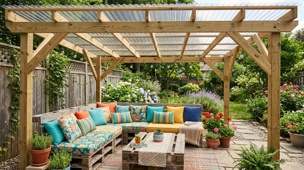 Creative Covered Patio Ideas for Year-Round Outdoor Living wood frame with polycarbonate sh… 202606071413