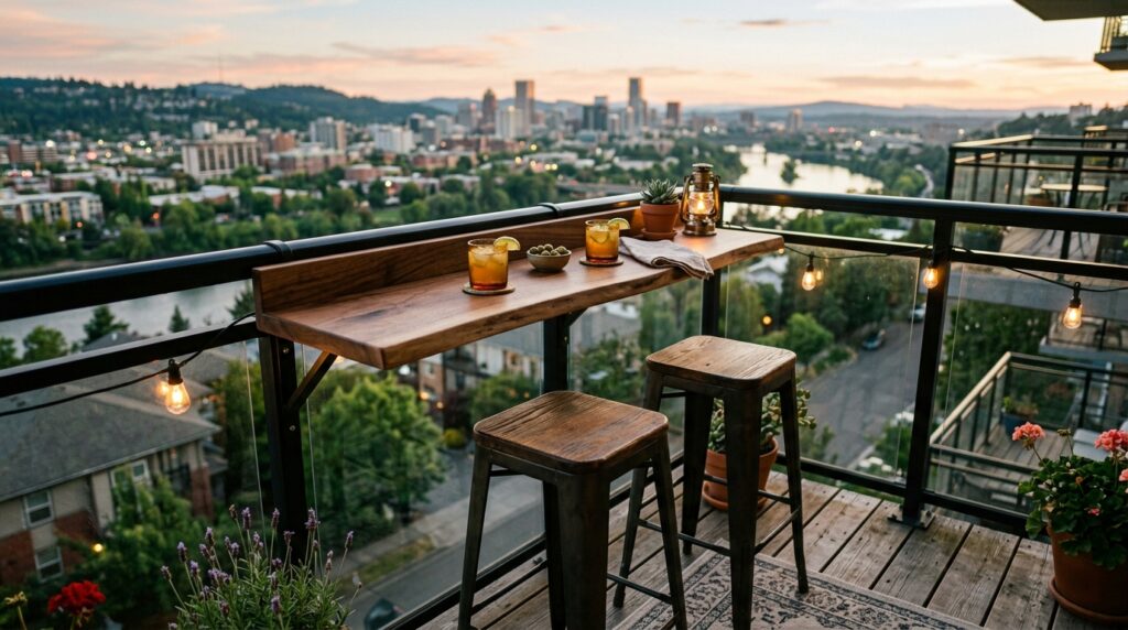 wooden bar shelf on railing 202606051945
