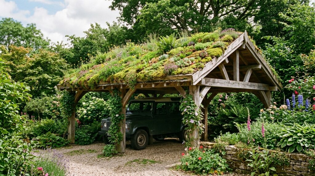 wooden carport with moss roof 202606042109