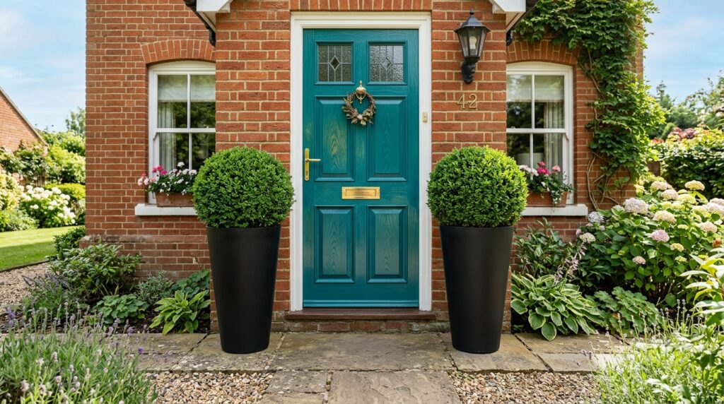 wooden door with black pots 202606042246