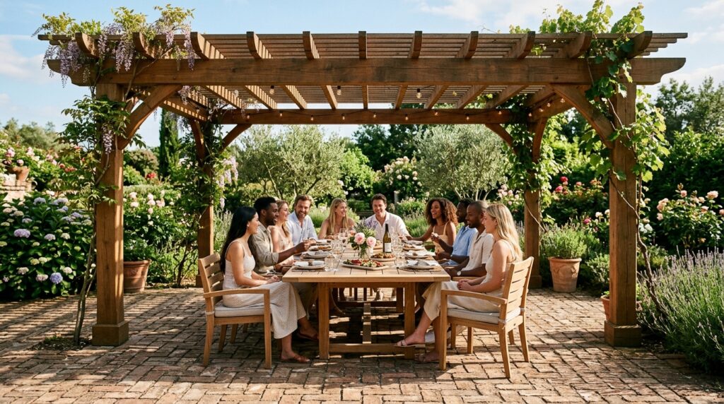 wooden pergola casting shadows d… 202606051216