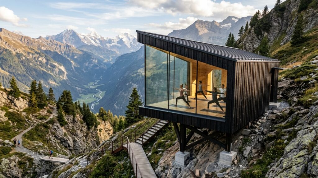 yoga pavilion on alpine hillside 202606131103