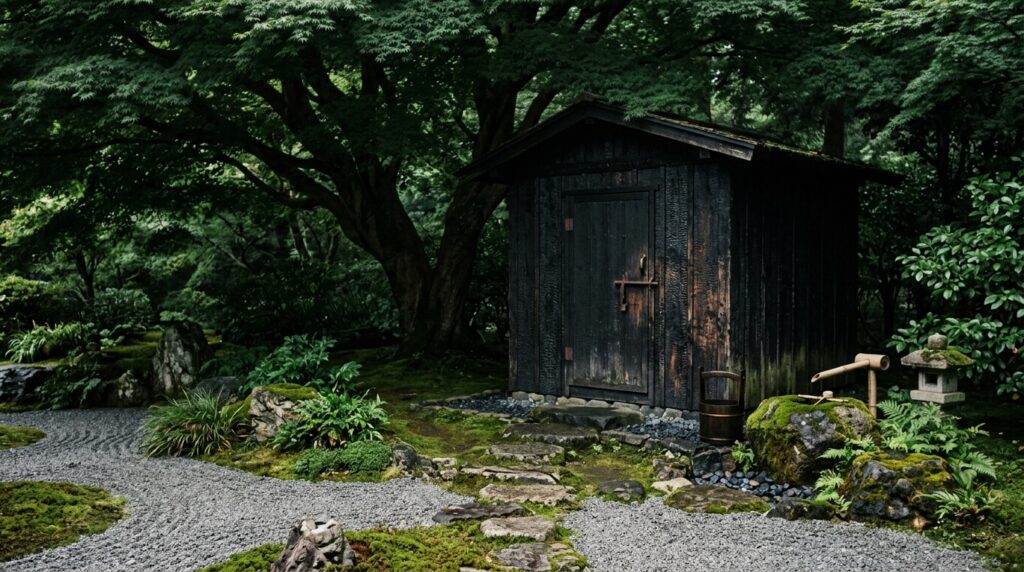 Hidden Utility Shed Layouts That Camouflage into Your Landscaping zen garden tool shed shou 202606131131