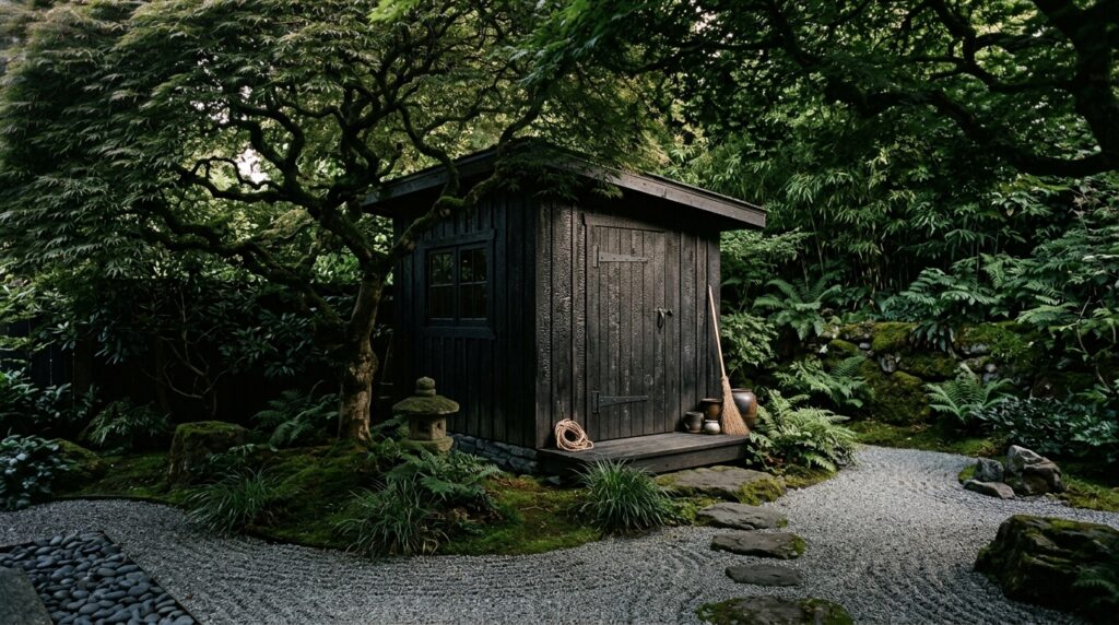 Hidden Utility Shed Layouts That Camouflage into Your Landscaping zen garden tool shed shou 202606131140